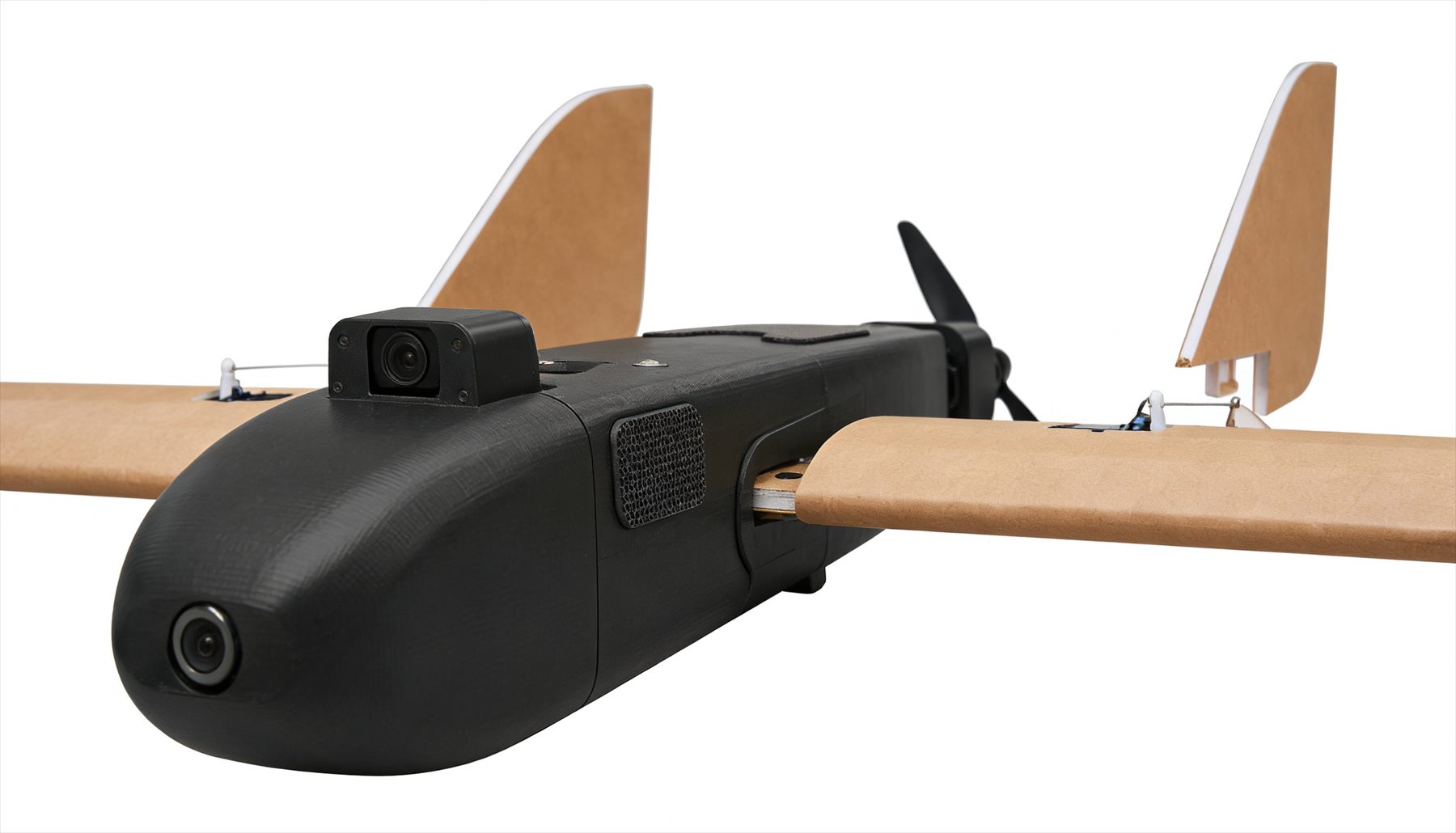 Close view of a Parallax Aerofold target drone body and wing profile
